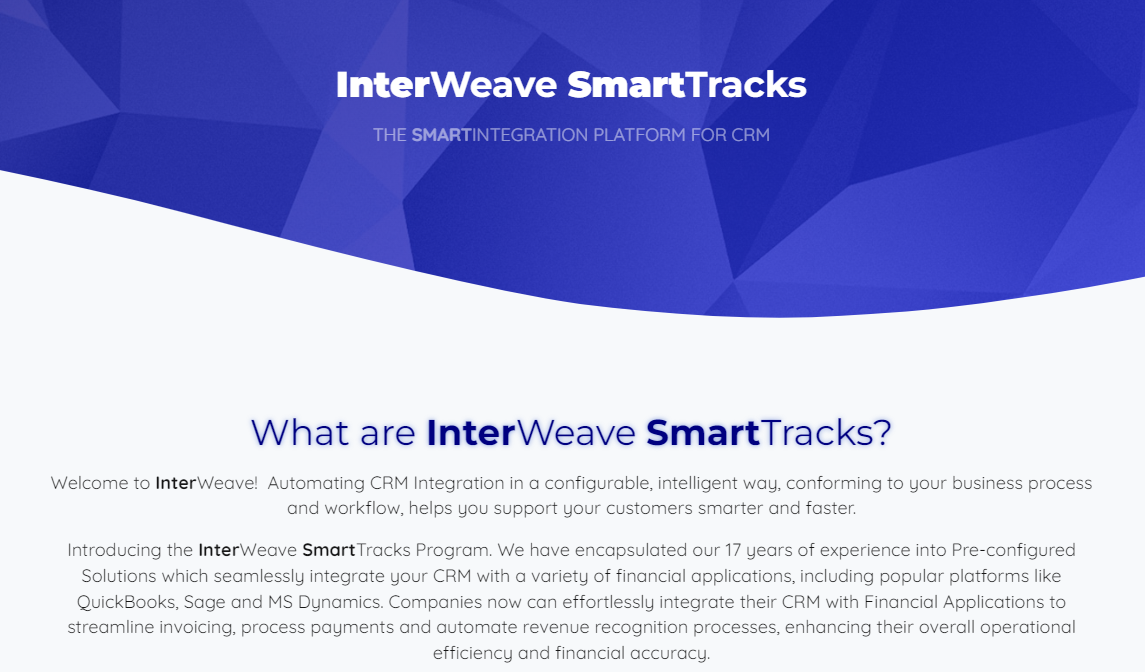Integration Technologies, Inc. (dba) InterWeave SmartSolutions announces the SmartTracks Program for CRM Integration
